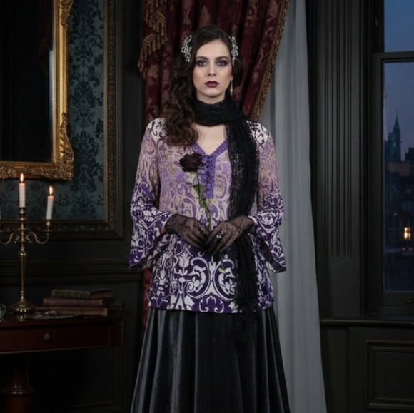 Dress Barn 1X Y2K Romantic Whimsigoth Fairy Grunge Boho Barocque Plisse Tunic - Picture 4 of 14